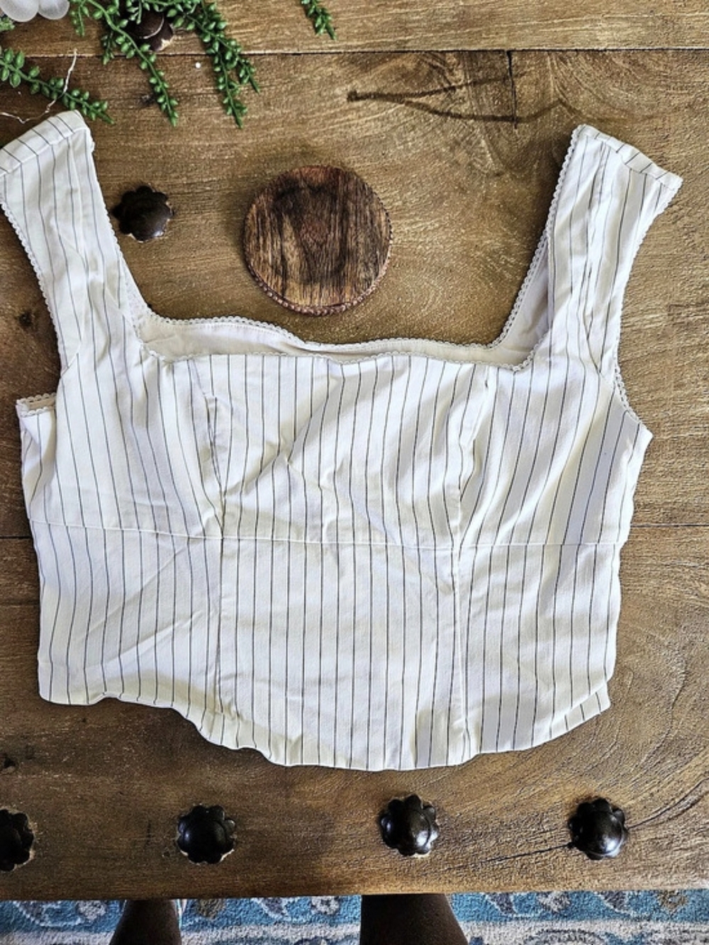 Wild Fable Women's Woven Corset Top Striped Crop Top in White